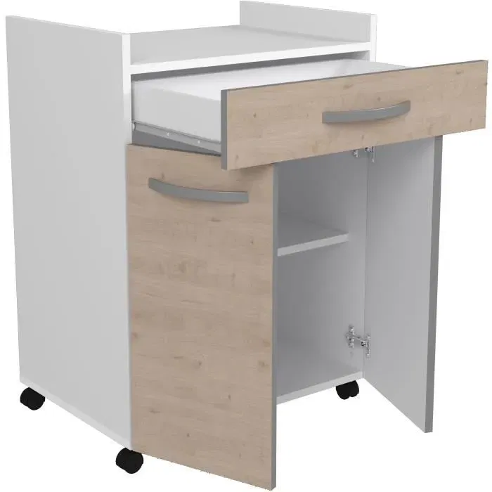 OSLO Desserte de cuisine avec tiroir et porte, L 60 x P 44 x H 81 cm, finition chêne, structure en panneaux de particules mélaminé 16 mm