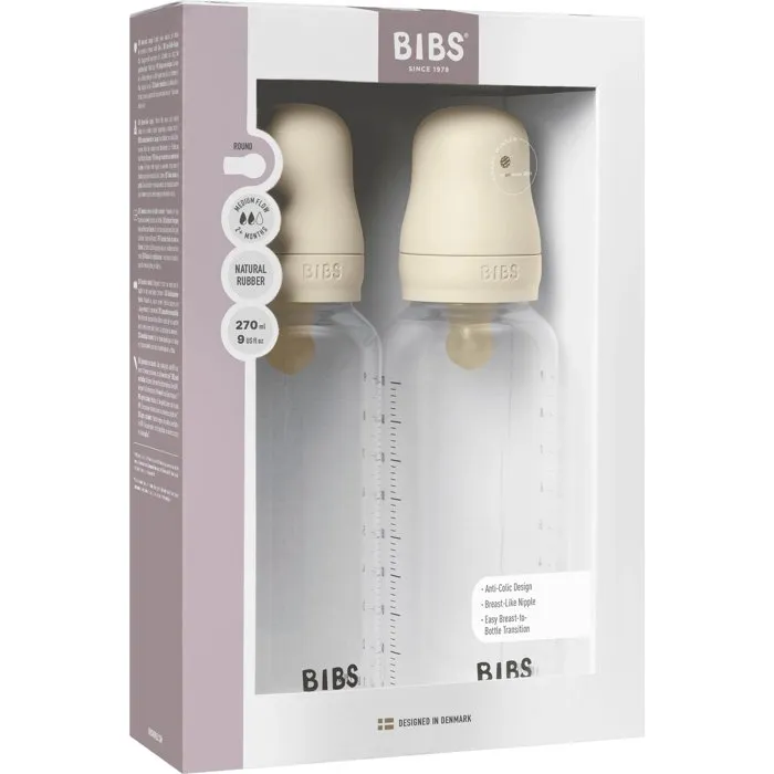 BIBS Biberon bébé Ivory - Embout rond en caoutchouc naturel - 270 ml - Pack de 2