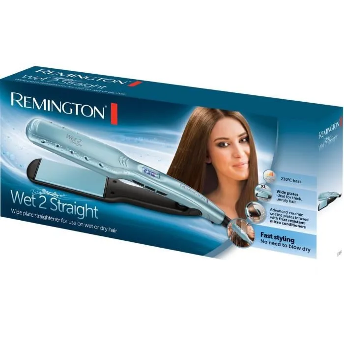 Remington S7350 Lisseur Wet2Straight Plaques larges Ceramique Huile d'Argan et Vitamine E pour Cheveux Epais, 10 Temperatures 140-230C