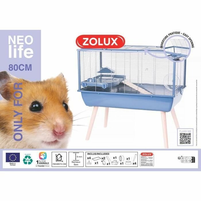 Zolux Cage Néolife surélevée pour hamster - Bleu - 78 x 48 x 75 cm