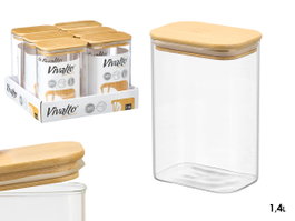 Vivalto Boîte rectangulaire borosilicate 1,4L avec couvercle bambou 12x17.8x8cm (Set de 12)