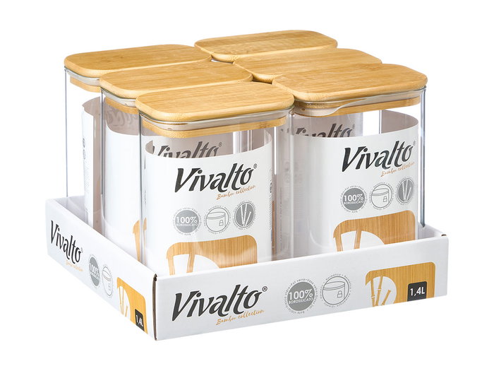 Vivalto Boîte rectangulaire borosilicate 1,4L avec couvercle bambou 12x17.8x8cm (Set de 12) Vivalto Boîte rectangulaire borosilicate 1,4L avec couvercle bambou 12x17.8x8cm (Set de 12)