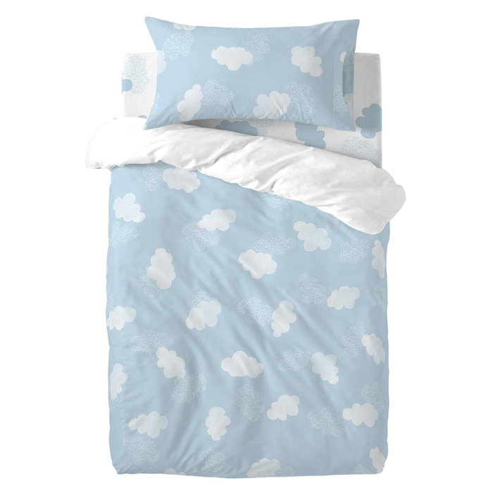 Parure de couette HappyFriday Basic Kids Bleu Lit de bébé 2 Pièces Parure de couette HappyFriday Basic Kids Bleu Lit de bébé 2 Pièces