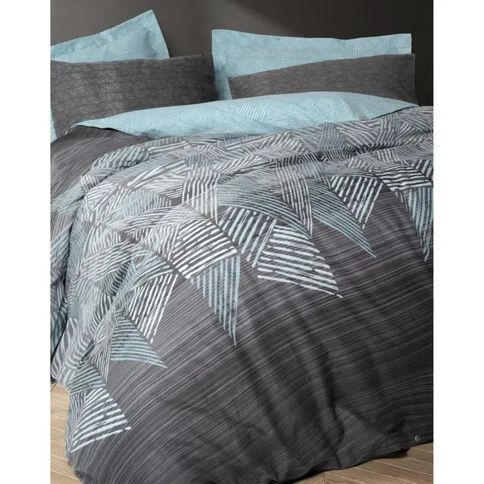 Parure de lit 100% coton renforcé 145 fils, housse de couette 240 x 220 cm avec 2 taies d'oreiller 60 x 60 cm, couleur anthracite - Lavable en machine