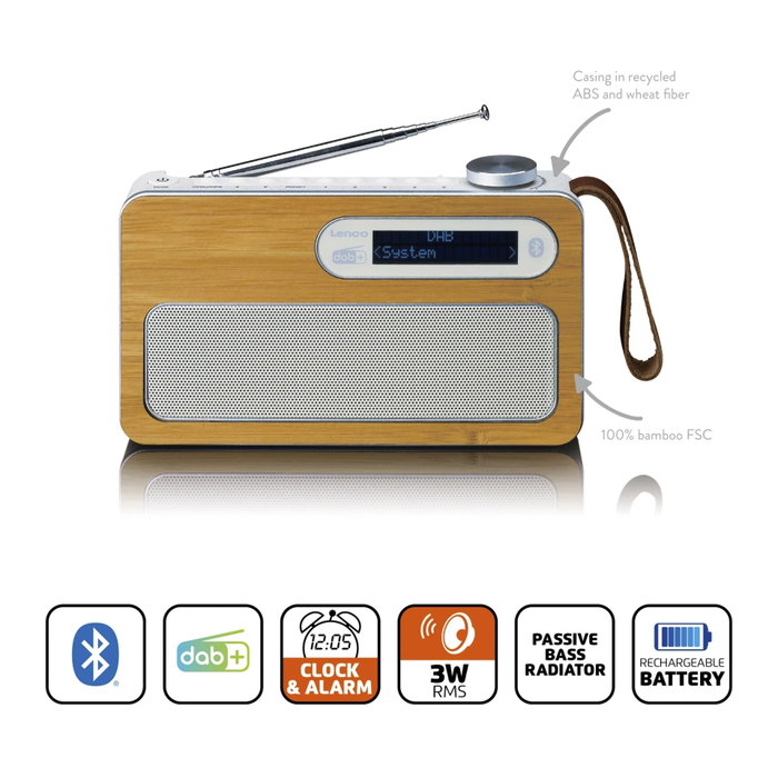Lenco PDR-040EF Radio DAB+ et Bluetooth en bambou