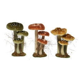 Decoris Lot de 3 Champignons sur Mousse, 3 Modèles, 14 x 18 x 26 cm, Couleurs Assorties