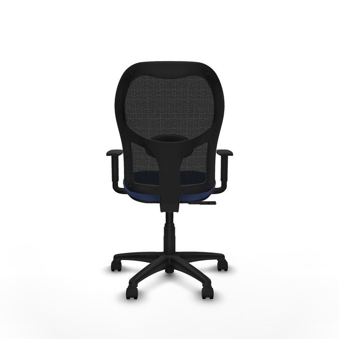 Chaise Alocén Synchro 3 positions tissu Bleu foncé Maille Noir Structure polyamide noire Accoudoir 1D Sans appui-tête Roulettes en nylon 50 mm
