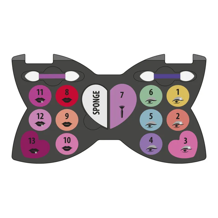 CLEMENTONI - Trousse Noeud-Papillon - Palette de maquillage enfant avec fards à paupières, brillants à lèvres, éponge et pinceaux - Dès 6 ans