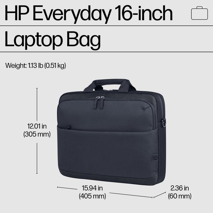 HP Sacoche pour PC portable 16 pouces Everyday - Compartiment matelassé, 13L, résistante à l'eau, polyester 600D, matériaux recyclés