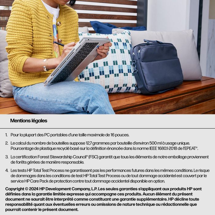 HP Sacoche pour PC portable 16 pouces Everyday - Compartiment matelassé, 13L, résistante à l'eau, polyester 600D, matériaux recyclés