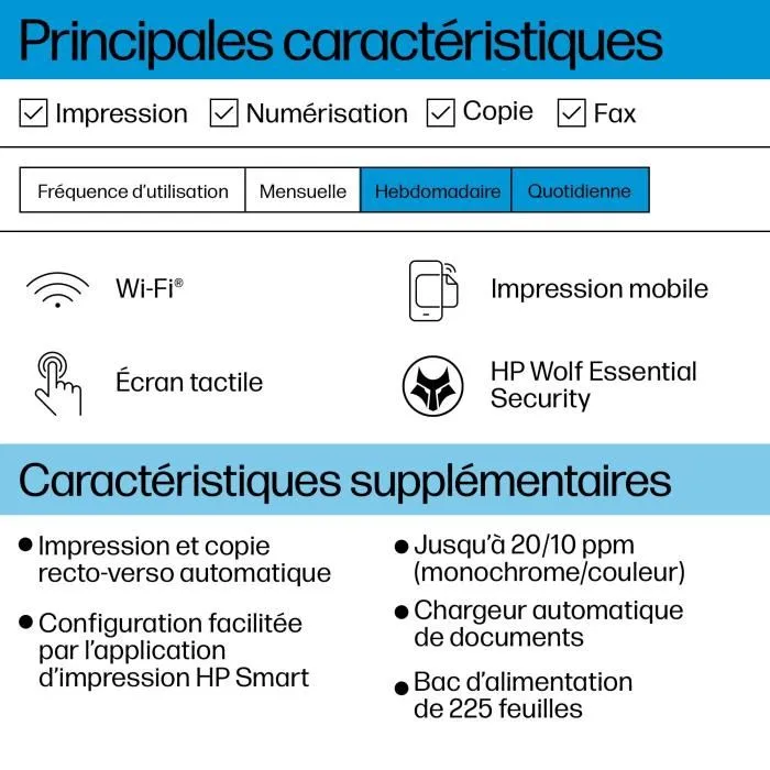 HP OfficeJet Pro 8124e - Imprimante multifonctions tout-en-un couleur jet d'encre sans fil, 20 ppm, format jusqu'à Legal, 225 feuilles, 3 mois Instant Ink inclus avec HP+