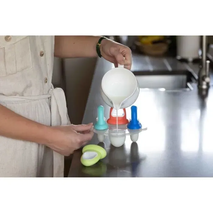 Nuby Fruitsicles - Moule à sucettes glacées pour bébé avec 4 bâtonnets réutilisables - Sucettes à fruits maison, manche ergonomique, compartiments anti-éclaboussures