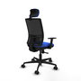 Chaise Yunquera Synchro 4 positions tissu Bleu Maille Noir Base en nylon noir Accoudoir 1D Appui-tête 1D Roulettes 65mm nylon