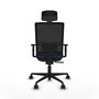Chaise Yunquera Synchro 4 positions tissu Bleu Maille Noir Base en nylon noir Accoudoir 1D Appui-tête 1D Roulettes 65mm nylon