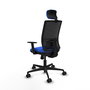 Chaise Yunquera Synchro 4 positions tissu Bleu Maille Noir Base en nylon noir Accoudoir 1D Appui-tête 1D Roulettes 65mm nylon