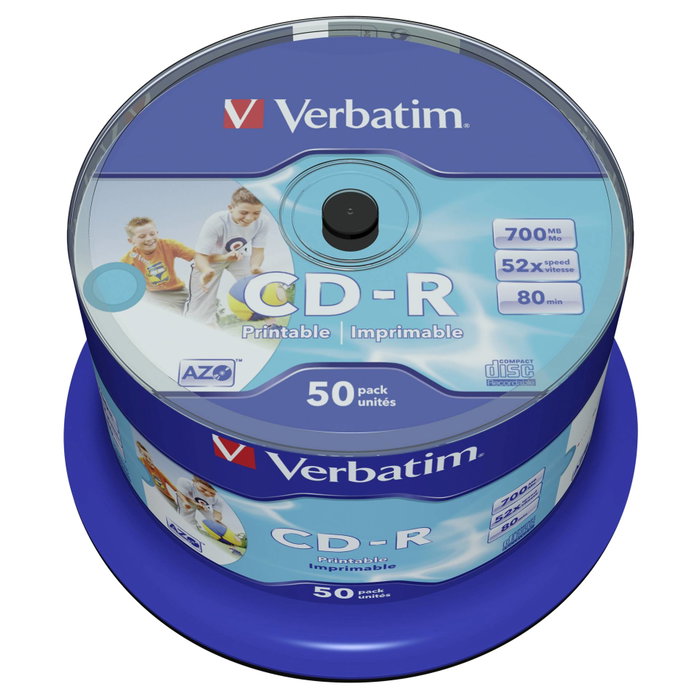 Verbatim CD-R 700 MB 52x - Tarrine de 50 unités imprimables Verbatim CD-R 700 MB 52x - Tarrine de 50 unités imprimables