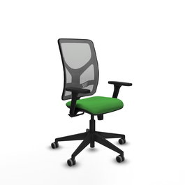 Chaise Motilla Synchro 3 positions tissu Vert Maille Gris Base pyramidale noire Accoudoir 3D Sans appui-tête Roulettes 65mm pour moquette