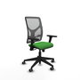 Chaise Motilla Synchro 3 positions tissu Vert Maille Gris Base pyramidale noire Accoudoir 3D Sans appui-tête Roulettes 65mm pour moquette