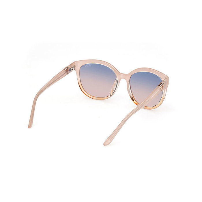 Guess Gafas GU7877 57B - Lunettes de soleil pour femme, monture ronde beige brillant, verres fumés dégradé, branches 135 mm
