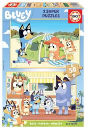 Educa Puzzle en Bois Bluey - 2 Puzzles de 50 Pièces pour Enfants de 4 à 6 Ans - Langue Espagnol/Anglais