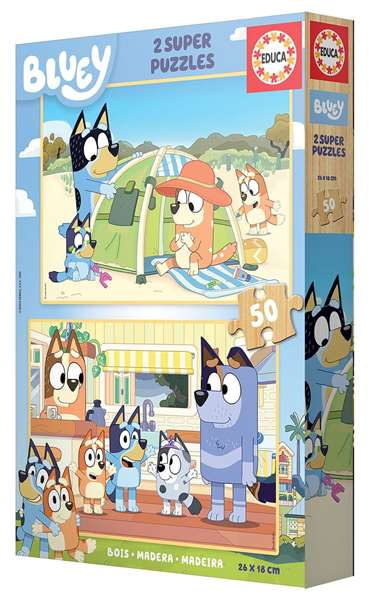 Educa Puzzle en Bois Bluey - 2 Puzzles de 50 Pièces pour Enfants de 4 à 6 Ans - Langue Espagnol/Anglais