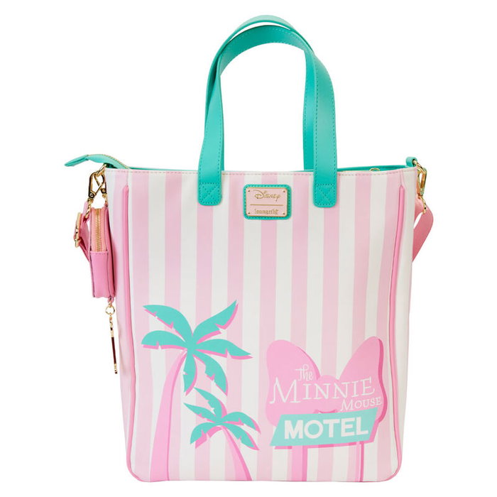 LOUNGEFLY - Sac tote avec porte-monnaie détachable Minnie Mouse Disney Vacation Style - 27.5x32.5x10 cm - Vegan, doré, avec appliques et broderies