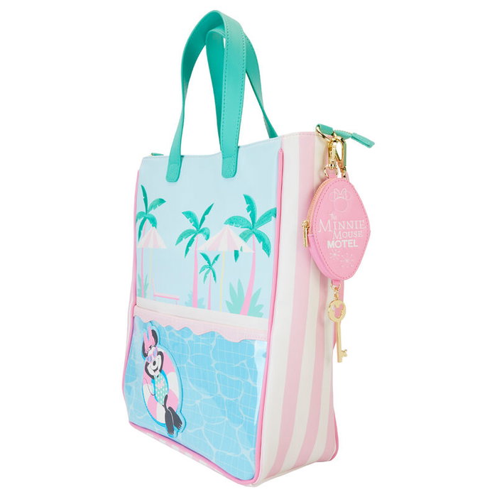 LOUNGEFLY - Sac tote avec porte-monnaie détachable Minnie Mouse Disney Vacation Style - 27.5x32.5x10 cm - Vegan, doré, avec appliques et broderies