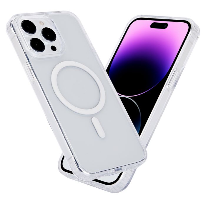 eSTUFF Coque hybride magnétique transparente Berlin pour iPhone 15 Pro - Compatible MagSafe et QI, avec contour TPU souple et dos rigide pour une protection renforcée