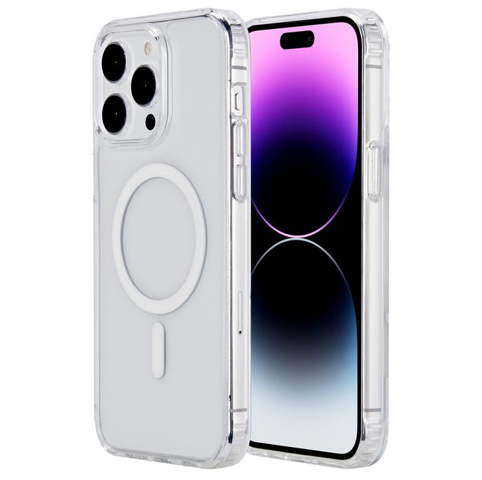 eSTUFF Coque hybride magnétique transparente Berlin pour iPhone 15 Pro - Compatible MagSafe et QI, avec contour TPU souple et dos rigide pour une protection renforcée