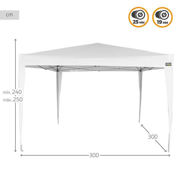 Color Baby AKTIVE - Tonnelle pliante en polyester blanc, dimensions 300x300x250 cm, structure acier, pour jardin et extérieur