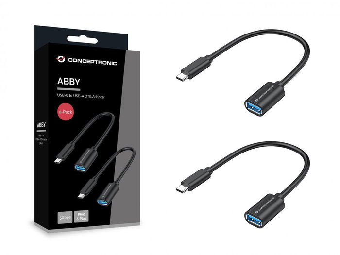 Conceptronic Adaptateur USB-C Mâle vers USB-A 3.0 Femelle, 5 Gb/s, OTG, Charge 3A, Plug and Play