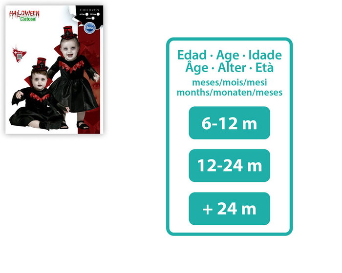 Vestido Noir Avec Collier Décoré et Chapeau Mini Pour Vampire Baby 24 Mois - Costume Halloween Polyester pour Bébé