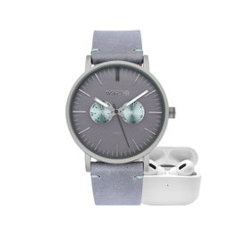 Watxandco RELOJ14_44 avec bracelet en cuir gris