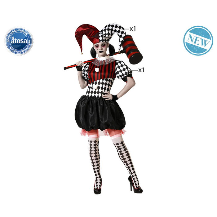 atosa Déguisement Arlequin Noir et Blanc avec Bonnet pour Femme Adulte atosa Déguisement Arlequin Noir et Blanc avec Bonnet pour Femme Adulte