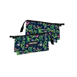 Toybags Estuche triple Minecraft avec personnages, étui de rangement 10 x 23 x154 cm, jeu en espagnol