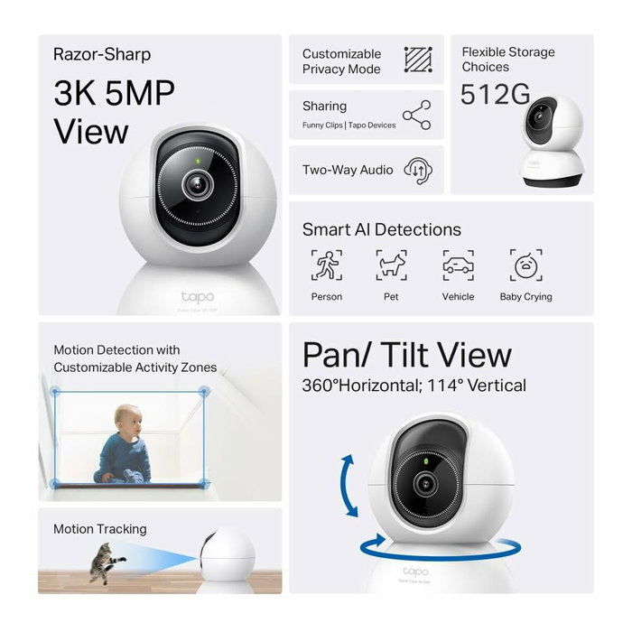 TP-Link Tapo TC74 Caméra de surveillance WiFi 3K 5MP