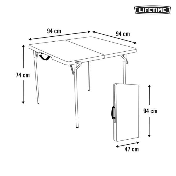 Color Baby - Table carrée pliante format malette 94x94x74 cm - Plastique et acier - Dès 3 ans