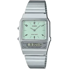 Casio AQ - Montre mixte digitale à quartz verte - Chronomètre, alarme, double fuseau horaire, bracelet acier