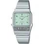 Casio AQ - Montre mixte digitale à quartz verte - Chronomètre, alarme, double fuseau horaire, bracelet acier