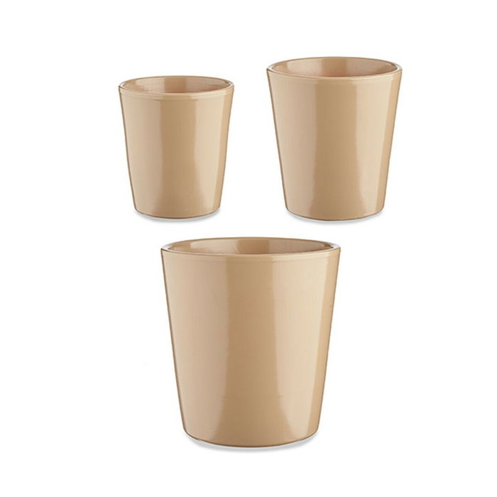 IBERGARDEN Set de 3 Maceteros Coniques en Céramique Beige IBERGARDEN Set de 3 Maceteros Coniques en Céramique Beige