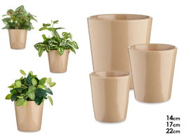 Ibergarden Lot de 3 pots coniques en céramique 14, 17, 22 cm beige