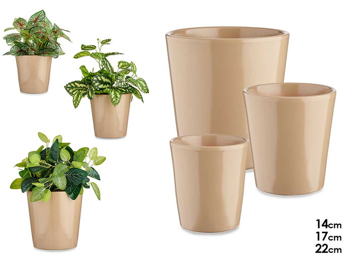 Ibergarden Lot de 3 pots coniques en céramique 14, 17, 22 cm beige Ibergarden Lot de 3 pots coniques en céramique 14, 17, 22 cm beige