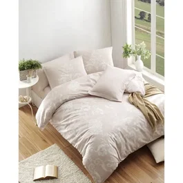 Ensemble de housses de couette 220 x 240 cm + 2 taies 60 x 60 cm, 120 fils, 65% coton 35% polyester, couleurs vison et blanc, lavable machine
