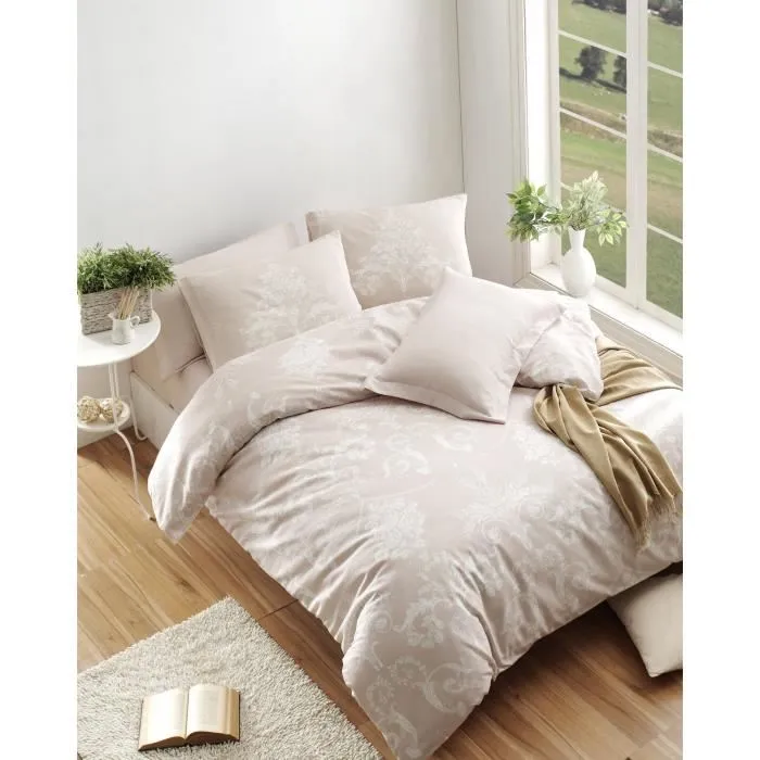 Ensemble de housses de couette 220 x 240 cm + 2 taies 60 x 60 cm, 120 fils, 65% coton 35% polyester, couleurs vison et blanc, lavable machine Ensemble de housses de couette 220 x 240 cm + 2 taies 60 x 60 cm, 120 fils, 65% coton 35% polyester, couleurs vison et blanc, lavable machine