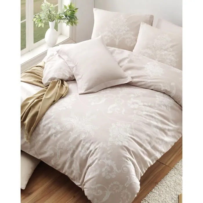 Ensemble de housses de couette 220 x 240 cm + 2 taies 60 x 60 cm, 120 fils, 65% coton 35% polyester, couleurs vison et blanc, lavable machine Ensemble de housses de couette 220 x 240 cm + 2 taies 60 x 60 cm, 120 fils, 65% coton 35% polyester, couleurs vison et blanc, lavable machine