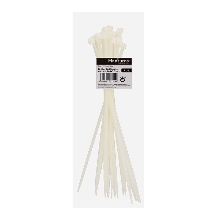 Hantums Sac de 25 colliers de serrage 100% nylon 160x2,5mm Naturel Hantums Sac de 25 colliers de serrage 100% nylon 160x2,5mm Naturel