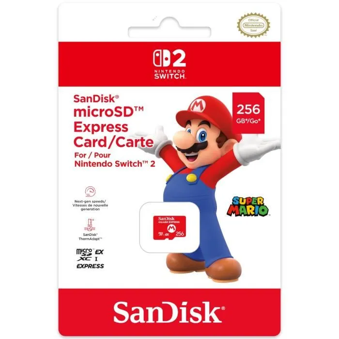SanDisk Carte mémoire Micro SD Express 256 Go - Pour Nintendo Switch 2 - Stockage jeux, DLC, sauvegardes - Haute vitesse lecture/écriture SanDisk Carte mémoire Micro SD Express 256 Go - Pour Nintendo Switch 2 - Stockage jeux, DLC, sauvegardes - Haute vitesse lecture/écriture