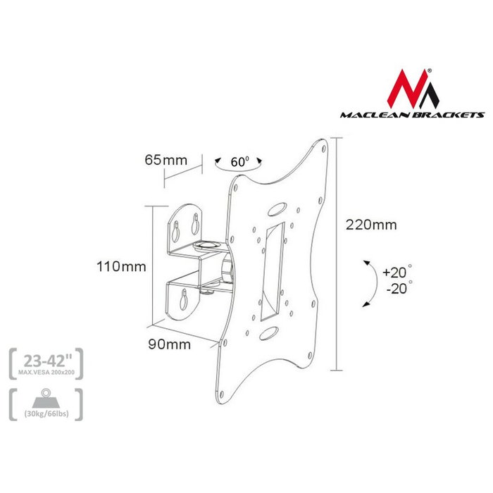 MacLean MC-501B Support de table d'écran 23-42 pouces Noir