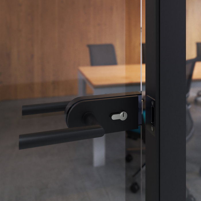 Emuca Serrure pour porte en verre avec cadre en bois, cylindre avec clés, pour porte en verre 8-12mm, acier et aluminium, peint en noir