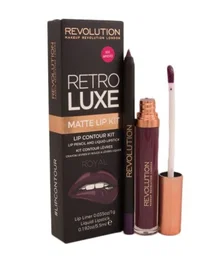 Makeup Revolution Set Retro Luxe Matte, Rouge à Lèvres Liquide et Crayon Royal
